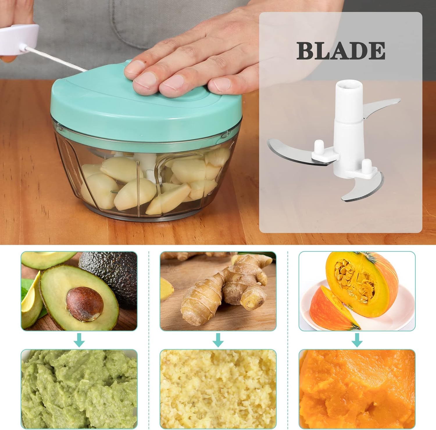 Manual Food Chopper, Vegetable Cutter, Chopper, Hand String Chopper, Smoothie Blender -900ml Manual Food Chopper, Vegetable Cutter, Chopper, Hand String Chopper, Smoothie Blender -900ml